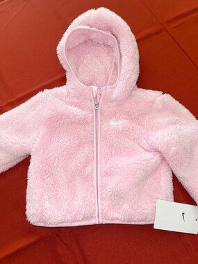 Nike Baby Infant Faux Shearling Full Zip Hoodie Jacket Pink Foam 9 months NWT